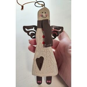 Vintage Handmade Wooden Angel Folk Ornament Unique 7" Long 2003